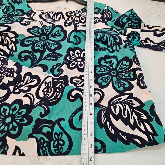 Boden Top Sz 16 Penelope Floral Print Cotton Stretch Top Turquoise Navy - Picture 7 of 9